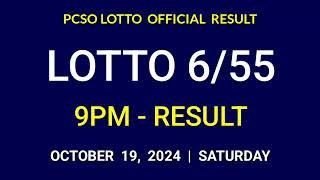 6/55 LOTTO RESULT TODAY 9PM DRAW October 19, 2024 Saturday PCSO GRAND LOTTO 6/55 Draw Tonight