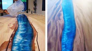 I build a Blue Fire table from elm wood and epoxy resin!