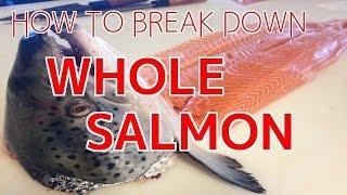 How to Fillet A Whole Salmon 【Sushi Chef Eye View】