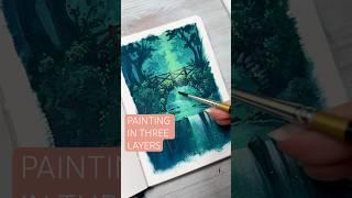 The magic of layers!  #beginnergouache #painting #gouachelandscape