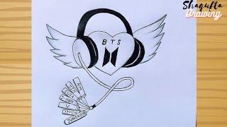 BTS  heart Drawing - pencil sketch / BTS name ring Drawing / BTS Army - Drawing Tutorial easy