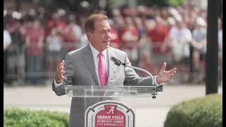 Nick Saban thanks fans during Saban Field at Bryant-Denny Stadium Unveiling Celebration