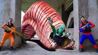 Monster Gian Worm| Superheroes Team SEAL X Nerf Battle Gun Fight