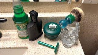 Early St. Patrick’s Day Shave-Razorock Hulk, Proraso, KENSURFS Brush, Osage Rub & Green Irish Tweed.