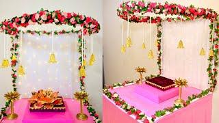 Ganpati Decoration ideas at Home | How to make stand for Ganpati Decoration | Festival Decor | pooja