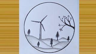 Pencil Drawings in a Circle scenery-World Art (Raghubir) || Circle Drawing Easy || Circle drawing