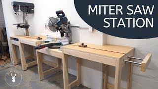 Miter saw station | with extension wing & integrated drill press