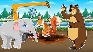 Bear Farm Life | The Clever Little Elephant Saves the Squirrel from the Deep Hole