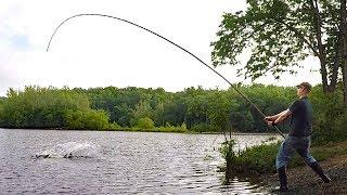 Fishing for BIG fish with 30' bamboo pole!  - pole fishing for carp