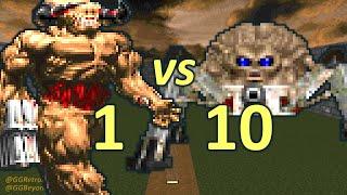 Cyberdemon vs 10 Arachnotrons - Monster Infighting - Doom II Retro Battles