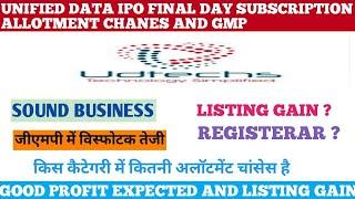 UNIFIED DATA LAB IPO FINAL DAY SUBSCRIPTION ALLOTMENT CHANES LISTING GAIN REGISTRAR GMP