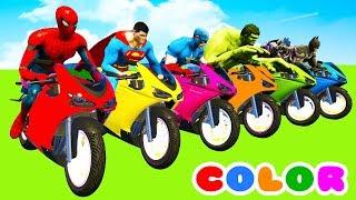 MotorCycles COLOR Race in Cars Cartoon & Superheroes with Spiderman