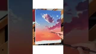 Painting sunset clouds using acrylics ️ #shorts #acrylicpainting #art #painting #short