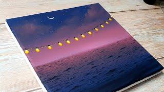 Night sky painting idea / easy acrylic painting for beginners ️