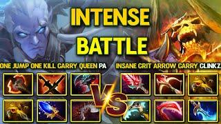 INTENSE CARRY BATTLE | ONE JUMP KILL CARRY PHANTOM ASSASSIN VS. INSANE CRIT ARROW CARRY CLINKZ DOTA2