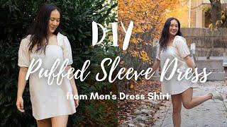 DIY Puffed Sleeve Dress from Men's Dress Shirt | THRIFT FLIP