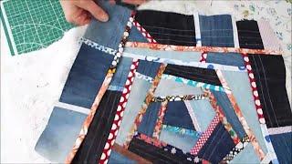 Again I didn't throw away old jeans and colorful scraps. Crazy patchwork.