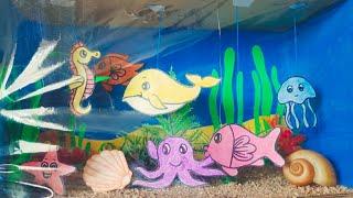 sea habitat model making using cardboard and paper | diorama model making |Shoe Box Aquarium