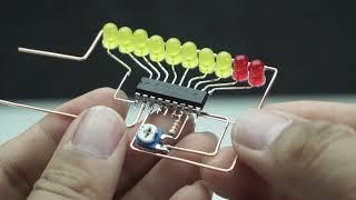 How to make audio level indicator with LM3915 ic - freeform circuit │SimpleCircuits