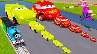 Big & Small: Golden Lightning Mcqueen vs Fat Lightning Mcqueen vs Thomas Trains - BeamNG.Drive