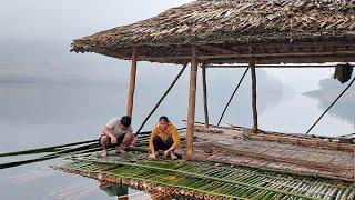 100 Days Build a floating raft house in the wild lake, bamboo floor - free farm green forest life