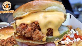 MUKBANG EATING POPEYES SPICY FRIED CHICKEN BURGER & LOADED RANCH CAJUN FRIES REAL EATING SOUNDS ASMR