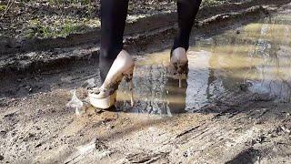 Muddy high heels, wet shoes, high heels in mud, wet high heels, high heels stuck in mud (# 008)