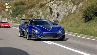 Hypercars Accelerating on Swiss Mountain Pass - Chiron Sport, MC12, Regera, TSR-S, Huayra Imola