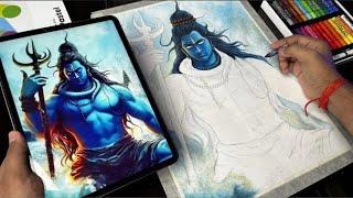 Angry Lord Shiva Drawing, With Doms Oil Pastel, Art Competition