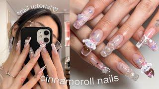 Kawaii Gyaru Nails (with CINNAMOROLL ૮꒰ ˶• ⩊ • ˶꒱ა) | Nail Extensions | 3Dnails | Nail ASMR