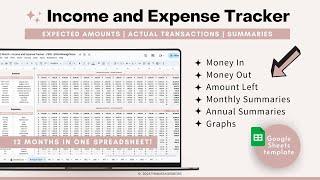 Income and Expense Tracker - Annual Budget Spreadsheet - Google Sheets Template - Money Tracker