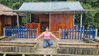 Girl making a flower garden on the water.