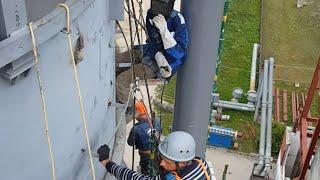 Сварочные работы на высоте с применением техники промышленного альпинизма.