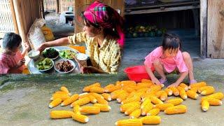 After harvesting all the corn in the field, mother and daughter had a delicious meal together.