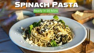 20 Minute Creamy Spinach Pasta | Spinach Spaghetti | Quick & Easy Vegetarian Pasta