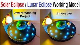 solar eclipse - lunar eclipse - earth rotation working model (3d) science project -  craftpiller