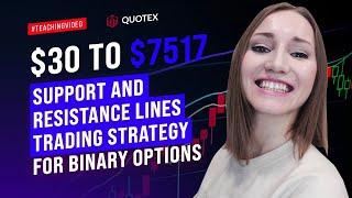 TUTORIAL! SUPPORT AND RESISTANCE LINES TRADING STRATEGY FOR BINARY OPTIONS $30 TO $7517