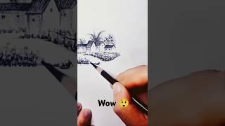 Small House With Mountain ️ Drawing || Step By Step || #trending #shorts #drawing #shorts