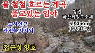 내임야내 물 철철 흐르는 계곡을 포함하는 정말 멋진 특급임야 접근성 양호한 도로의 도시 인접지역 자연녹지임야  창원시 마산회원구소재  임야 59306㎡(17940평)창원땅,창원주택