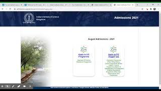 Indian Institute of Science (IISc.) Admission Application form 2021# Latest Update