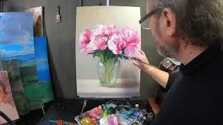 "Pink peonies" painting video lesson. Artist Igor Sakharov