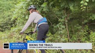 Heather Brown and AJ Hilton explore bike trails near Crosby