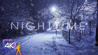 Heavy Snowfall Night Walk in Suburb of Helsinki, Finland, 4K