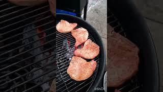 Pork Chops cooked over Charcoal on the Kettle Grill