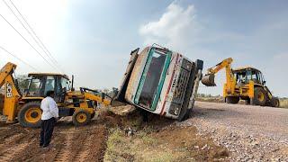 Tata Truck Accident Turned Over Rescued by JCB 3dx Xpert and JCB 3dx eco