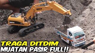 MUATAN PASIR TES MINIATUR TRAGA DITDIM UNTUK MUAT PASIR PAKAI EXCAVATOR, KUAT GAK YA?