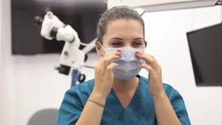 this dental girl is very exciting in surgical mask and tight latex gloves