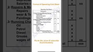 Operating Costing | Service Costing | format of Operating Cost sheet #shorts #trending #B.Com