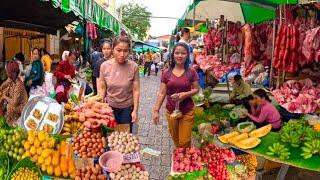 Amazing Cambodian Food Market - Walking Tour 4K - Phnom Penh Fesh Food Market