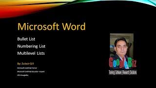 Microsoft Word 2019: Bullets List, Numbering List, Multilevel Lists